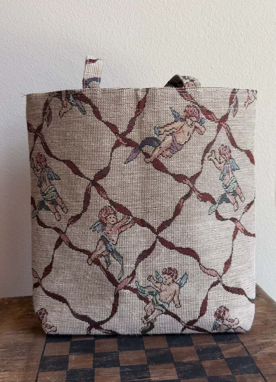Vintage Cherub Angel Tapestry Carpet Shoulder Tote Bag Made in Korea